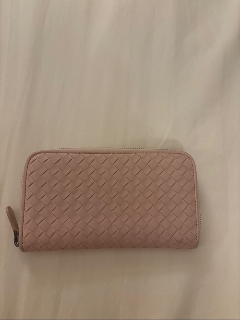 Bottega Veneta Woven Zip-Around Wallet in Blush Pink